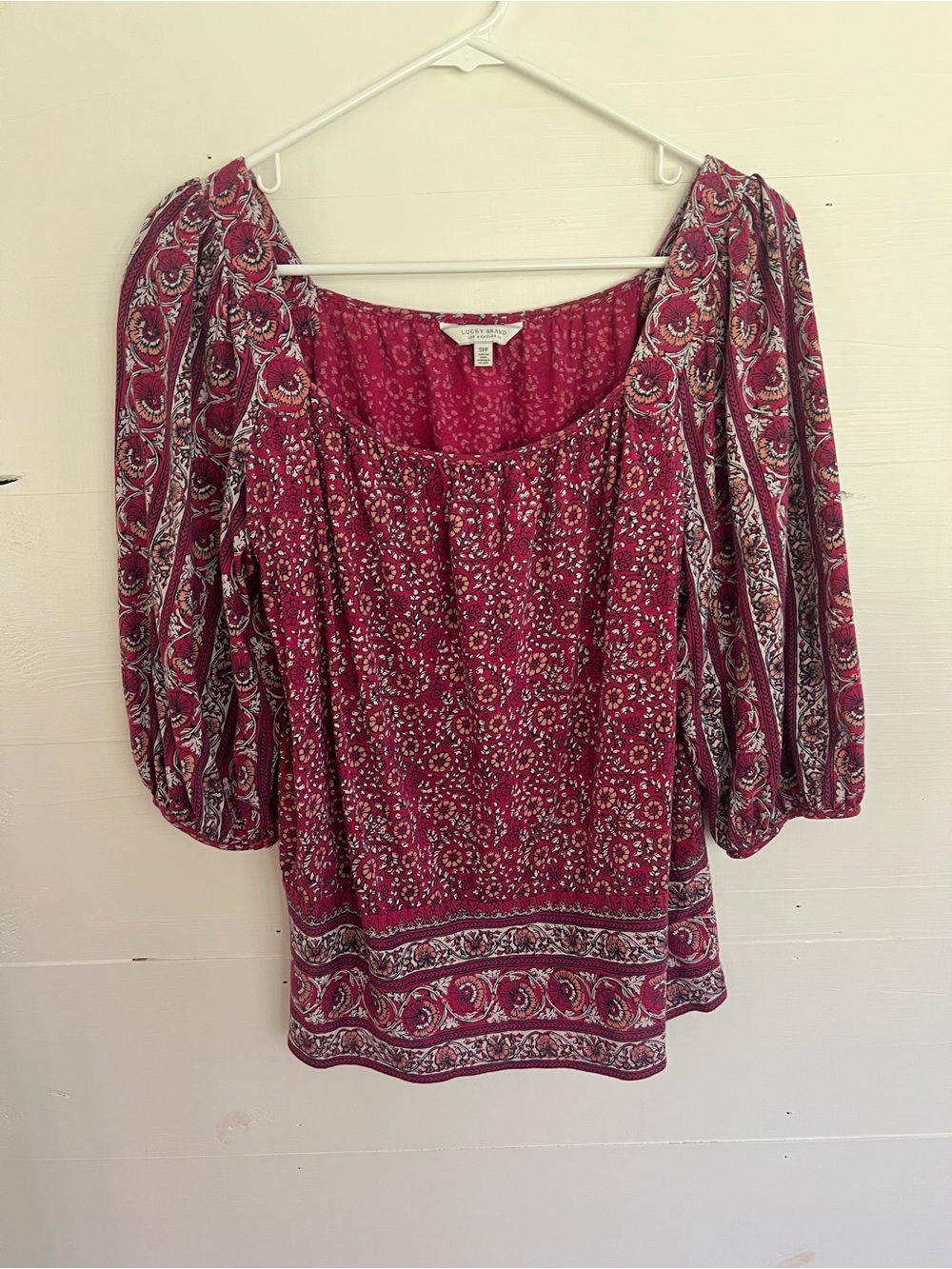 Lucky Brand Raspberry Paisley Peasant Top
